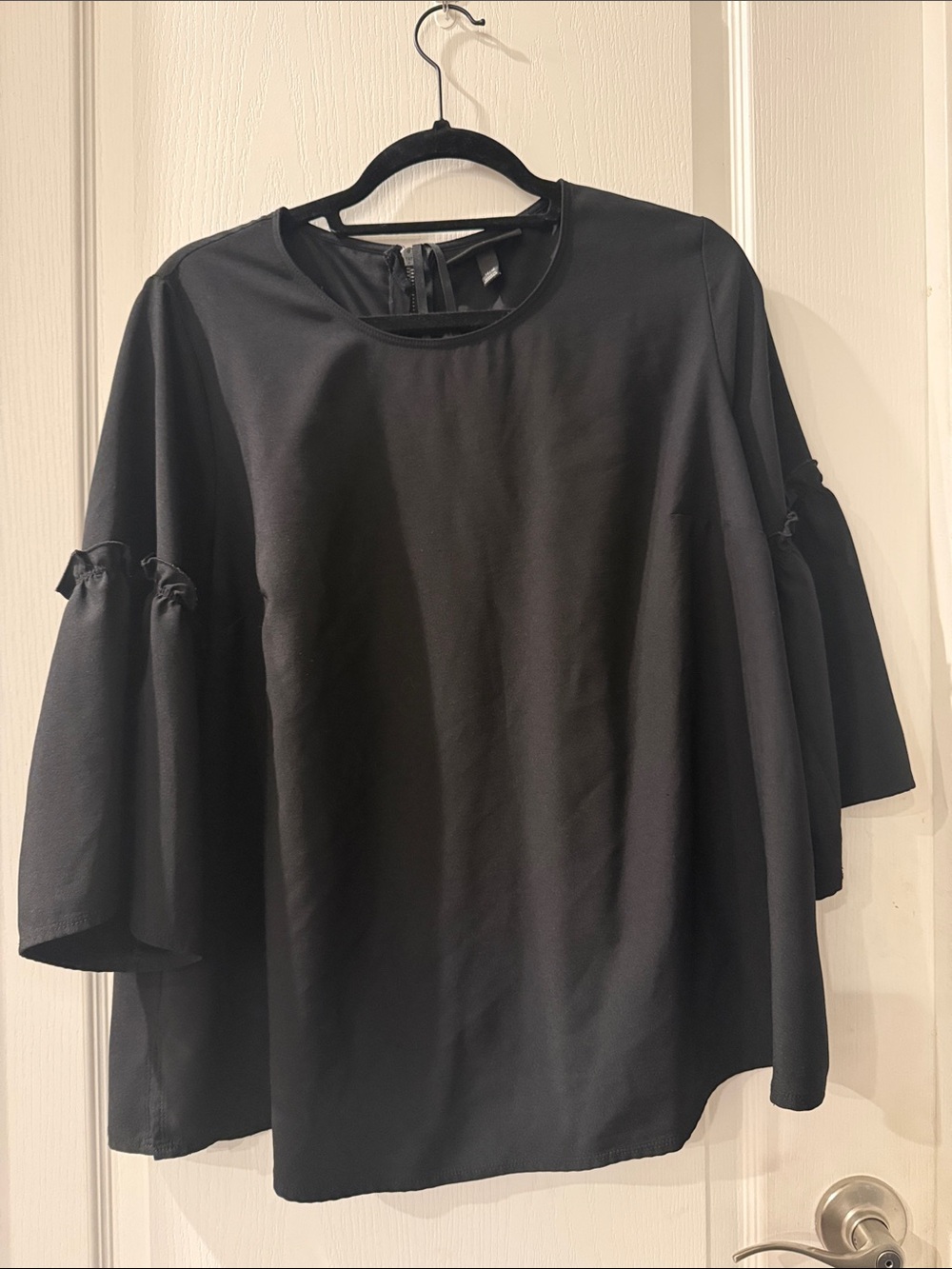 Lane Bryant Women's Black Ruffle Sleeve Top - Classic Elegant Style